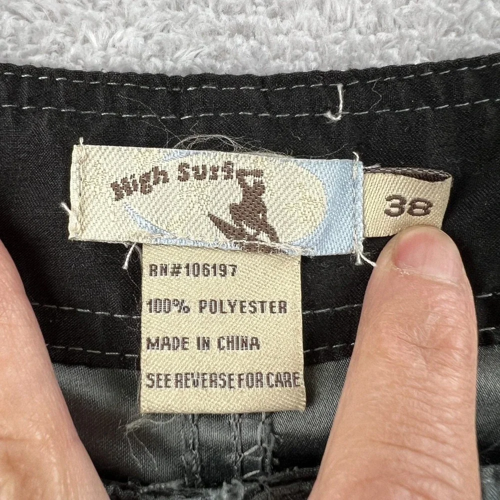 High Surf Board Shorts 38 Gray Black Flap Pocket Men Lace Up Swim Trunks Y2K
